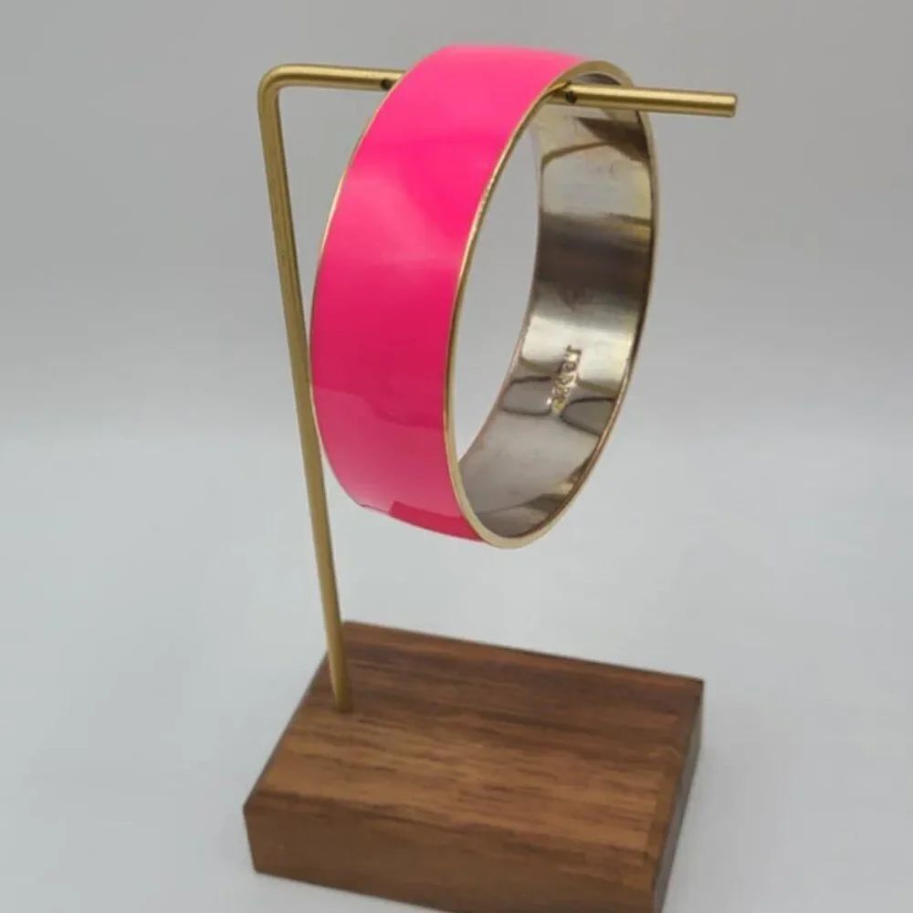 J Crew Pink Enamel Silver Tone Bangle Bracelet